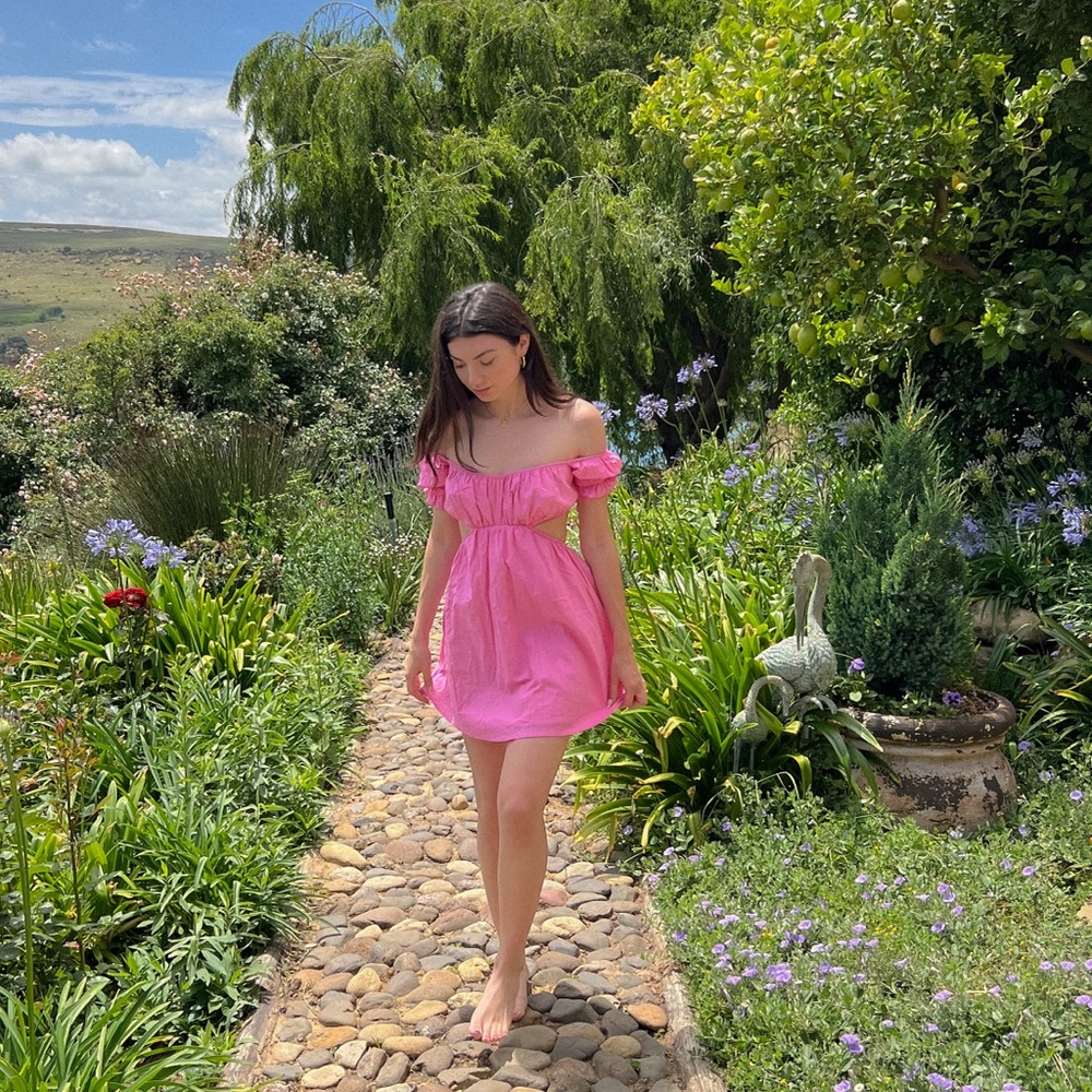Pink Off-Shoulder Mini Dress